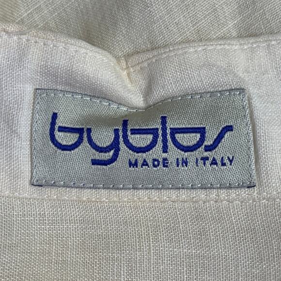 BYBLOS Size L Cream Gold Embroidery Linen One Pocket Long Sleeve Shirt - Picture 9 of 13